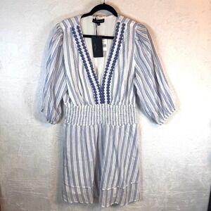 Gibsonlook x High Sugarplum Mini Dress Blue Skies Striped Smocked XL Blue Womens